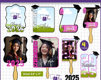 2025 Grad Paddle fan template,Graduation Fan Templates, Paddle Fan Template,Custom Grad Fan,Graduation Templates svg, Graduation Cake topper