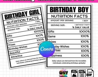Información nutricional para cumpleañeros, información nutricional para cumpleañeras SVG, información nutricional para cumpleaños, información nutricional para cumpleaños, información nutricional para regalos de fiesta