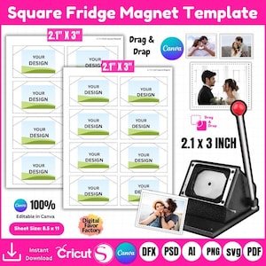2.1 x 3&quot; Square Fridge Magnet Template Bundle, Photo Magnet Template, Magnet Maker Template, Magnet Machine Template, Blank Magnet Template