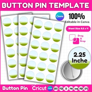 2.25&quot; Button Pin Template BUNDLE, Canva Button Pin Template, Button Pin Svg, Pin Button, Sublimation Button Pin Template,Pinback Buttons Svg