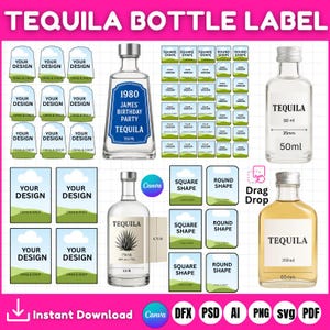 Tequila Label Editable Canva Template, Tequila Mini Label, Custom Printable Tequila Label for 750ml,Birthday,Graduation, Wedding,Party Favor