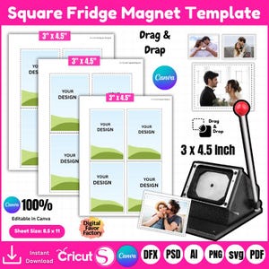 3x4.5&quot; Square Fridge Magnet Template Bundle, Photo Magnet Template, Magnet Maker Template, Magnet Machine Template, Blank Magnet Template