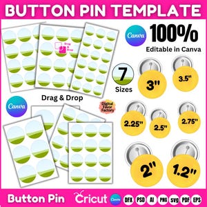 Button Pin Template, Canva Button Pin Template, Button Pin Svg, Pin Button, Sublimation Button Pin Template, Pinback Buttons Mockup