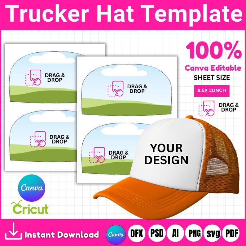 Trucker Hat Canva Template, Trucker Hat Svg, Custom Trucker Hat, Hat
