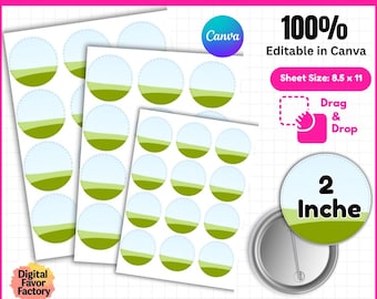 Modello di spilla a bottone da 2", modello di spilla a bottone per Canva, spilla a bottone SVG, spilla a bottone, modello di spilla a bottone per sublimazione, mockup di spille a bottone