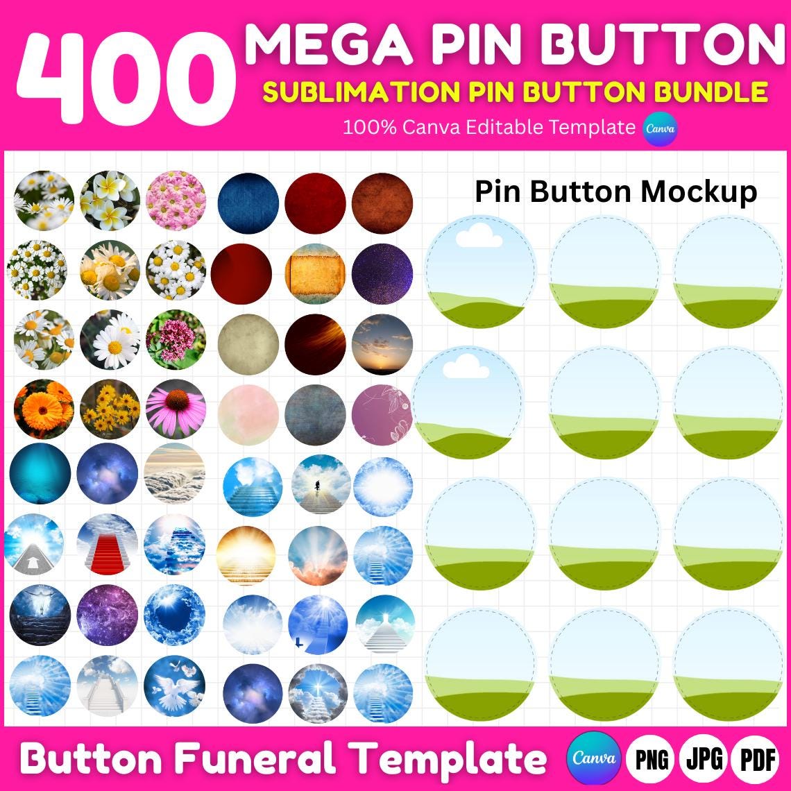 400 Button Pin Sublimation Template, Canva Button Pin Template, Button ...