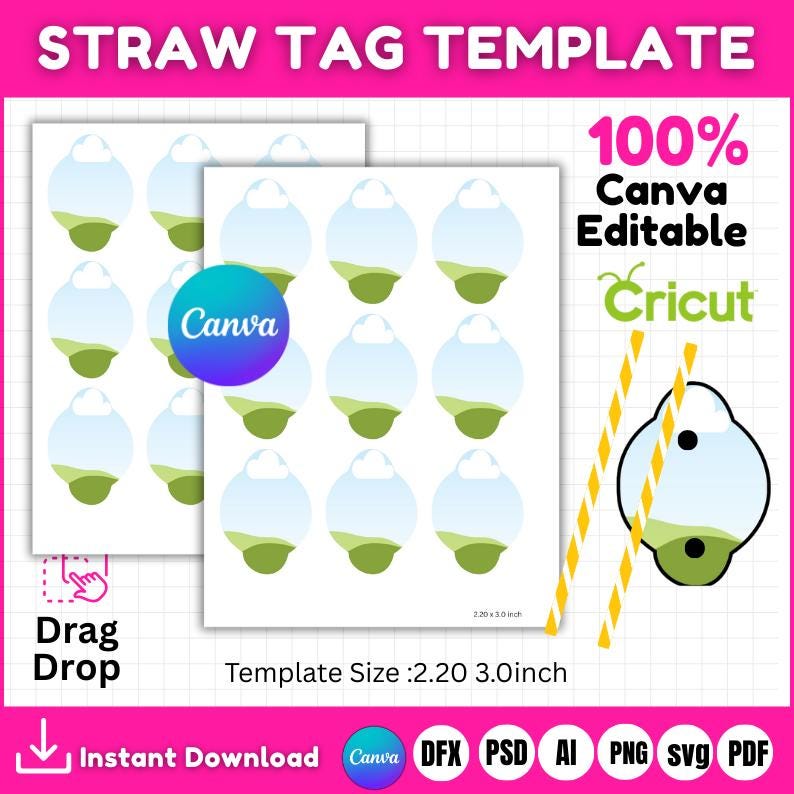 Straw Tag Template, Straw Tag SVG, Straw Tag Blank Template, Custom ...