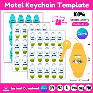 "T-shirt keychain sublimation template in SVG and PNG formats"

"Dog tag keychain design template for Cricut and Canva"

"Dog bone keychain blank template for sublimation printing"

"Square keychain cut file bundle for DIY projects"

"Heart-shaped keychain blank design in multiple formats"

"Circle and round keychain template bundle for crafting"

"Retro motel keychain SVG cut file for sublimation and Cricut"
"Bundle of 9 keychain design templates for Cricut and Silhouette"