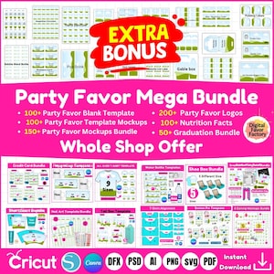 Party Favor Templates , Template Bundle , Party Favors, Chip Bag Template , Capri Sun Labels , Chocolate Bar Wrapper, Rice Krispies, Canva
