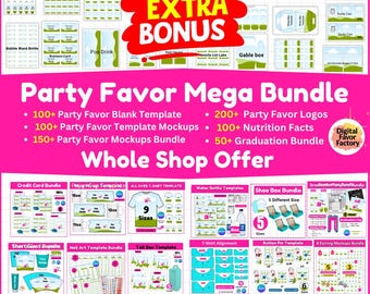 Party Favor Templates , Template Bundle , Party Favors, Chip Bag Template , Capri Sun Labels , Chocolate Bar Wrapper, Rice Krispies, Canva