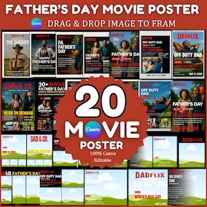 20 + Dadflix Vatertag Canva Template Bundle, Dadflix Film Fotocollage, glückliche Vatertagsvorlage, Vatertagsgeschenk, Geschenk für Opa
