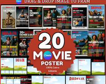 Más de 20 plantillas Canva para el Día del Padre de Dadflix, collage de fotos de películas de Dadflix, plantilla para el Día del Padre, regalo para el Día del Padre, regalo para el abuelo