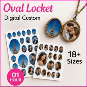 Custom Photo Oval Locket Prints, Locket Picture Print, Love Locket, Printable Locket Photos, Heart Locket Size Photo, Digital Locket Image