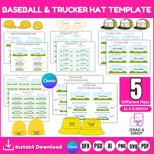 Trucker Hat Template Mockup, Hat Brim Template Svg, Beanie hat, Baseball Cap Brim, Bucket Hat Template, Visor Hat  Canva Editable,  hat Brim