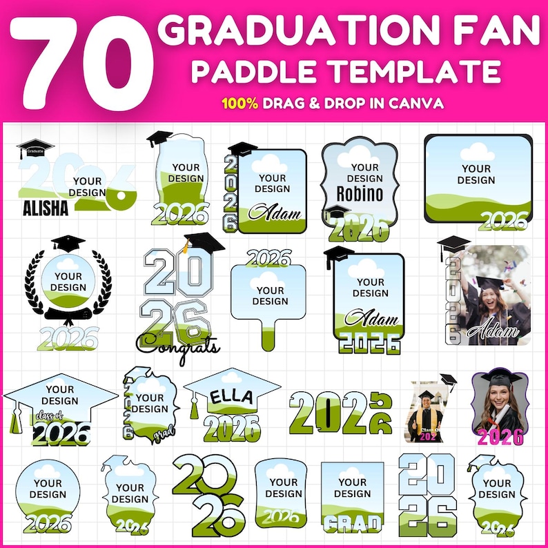 2026 Graduation Paddle Fan Template Bundle, 2026 Grad Fans Template ...