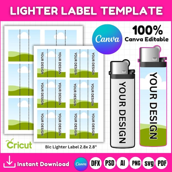 Plantilla de etiqueta para encendedor, maqueta de etiqueta para encendedor, plantilla para envoltorio de encendedor, plantilla imprimible, envoltorio fotográfico para encendedor, maqueta de plantilla de encendedor personalizada