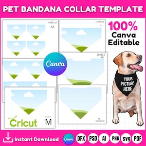 Pet Bandana Collar Editable Canva Template, Dog & Cat Bandana Size Guide, Drag and Drop, Canva Frame Bundle, Print on Demand Tool, Scarf