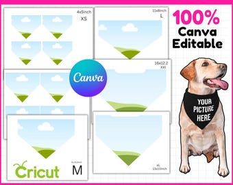 Pet Bandana Collar Editable Canva Template, Dog & Cat Bandana Size Guide, Drag and Drop, Canva Frame Bundle, Print on Demand Tool, Scarf