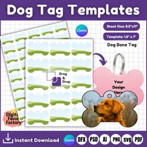 Dog Tag Template, Bone Tag Template, Dog Tag Svg, Pet ID Tag, Bone Dog Tag Sublimation Template, Canva Frame Dog Tag Label , Canva Mockups