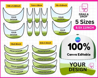 Hat Brim Template Svg, Trucker Hat Template, Canva Baseball Cap Brim Template, Blank Hat Template, Hat Brim SVG Canva Editable, Hat Brim svg