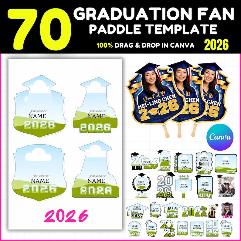 2026 Graduation Paddle Fan Template Bundle, 2026 Grad Fans Template ...