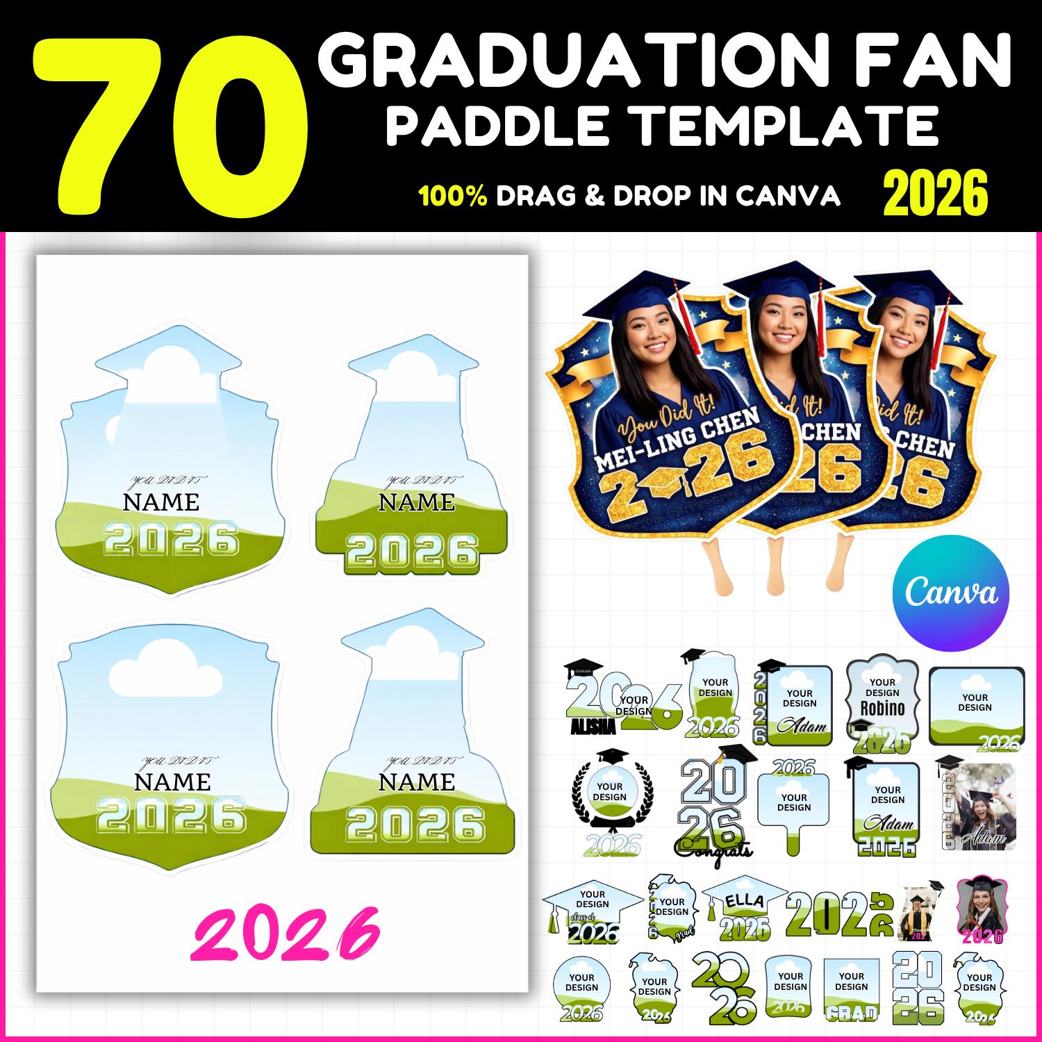 2026 Graduation Paddle Fan Template Bundle, 2026 Grad Fans Template ...