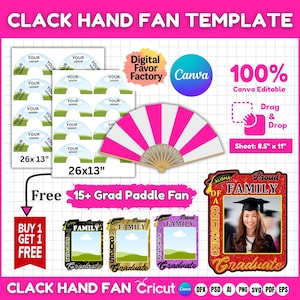 Clack Fan Editable Canva Template,Grad Paddle Fan, Chinese Fan Template,Sublimation Hand Fan,Custom Clack Fan, Graduation Clack Fan Template