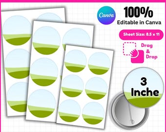 Modello di spilla a bottone da 3 pollici, modello di spilla a bottone per Canva, spilla a bottone SVG, spilla a bottone, modello di spilla a bottone per sublimazione, mockup di spille a bottone