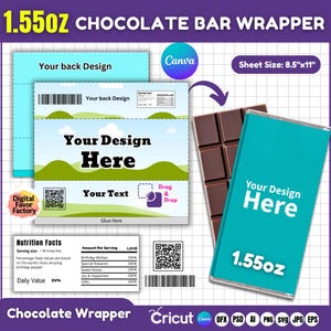 1.55 oz Chocolate Bar Wrapper Template, Canva Editable (Digital Download)