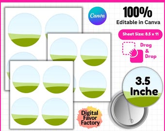 Modello di spilla a bottone da 3,5", modello di spilla a bottone per Canva, spilla a bottone SVG, spilla a bottone, modello di spilla a bottone per sublimazione, mockup di spille a bottone