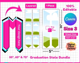 2026 Editable Graduation Stole Canva Frame Template, Grad Stole Template, Drag and Drop Easy Template, Blank Stole Template For Sublimation