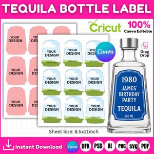 Tequila Label Editable Canva Template, Tequila Mini Label, Custom Printable Tequila Label for 750ml,Birthday,Graduation, Wedding,Party Favor