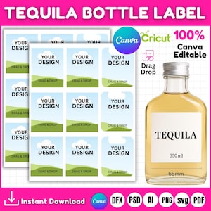 Tequila Label Editable Canva Template, Tequila Mini Label, Custom Printable Tequila Label for 750ml,Birthday,Graduation, Wedding,Party Favor
