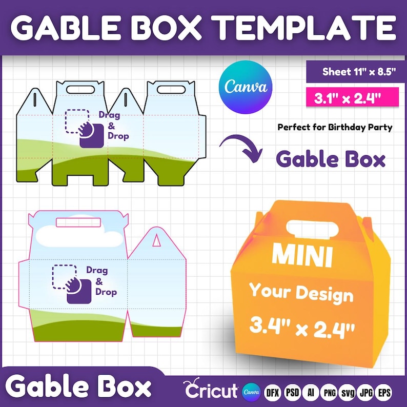 Gable Box Template Bundle, DIY Gift Box (svg, Dxf, Ai, Psd, Png, Pdf ...