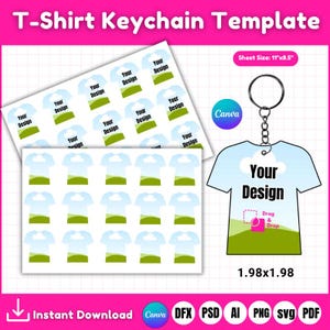 "T-shirt keychain sublimation template in SVG and PNG formats"

"Dog tag keychain design template for Cricut and Canva"

"Dog bone keychain blank template for sublimation printing"

"Square keychain cut file bundle for DIY projects"

"Heart-shaped keychain blank design in multiple formats"

"Circle and round keychain template bundle for crafting"

"Retro motel keychain SVG cut file for sublimation and Cricut"
"Bundle of 9 keychain design templates for Cricut and Silhouette"