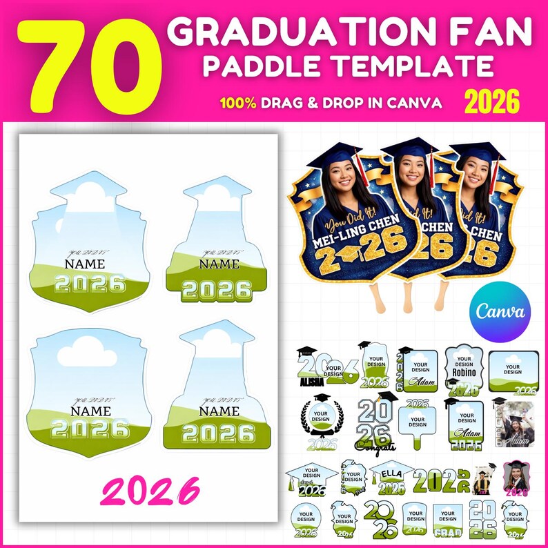 2026 Graduation Paddle Fan Template Bundle, 2026 Grad Fans Template ...