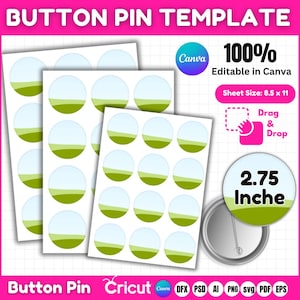 2.75&quot; Button Pin Template, Canva Button Pin Template, Button Pin Svg,Pin Button, Sublimation Button Pin Template, Pinback Buttons Mockup