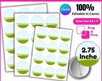 Modello di spilla a bottone da 2,75", modello di spilla a bottone per Canva, spilla a bottone SVG, spilla a bottone, modello di spilla a bottone per sublimazione, mockup di spille a bottone