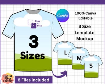 All Over T-Shirt Template 9 sizes Shirt Sublimation Blank Template Canva Editable Drag Drop T-Shirt Template SVG DIY Shirt Outline Template