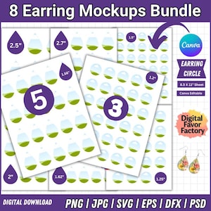 8 Earring Template Mockups, Teardrop Earring Canva Template, Circle Earring Template, Round Earring Template, Earring Sublimation Template
