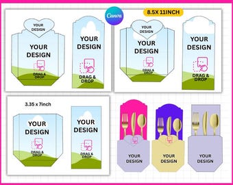 Cutlery Pouch Template, Party Favor SVG Canva Editable, Cutlery Pouch Template , Cutlery Pouch Holder, Cutlery Set template, Wrap Template