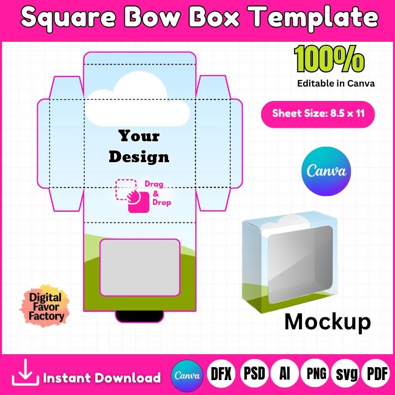 Square Bow Box Template, Window Display (SVG, PDF, PNG) - Etsy