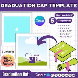 Graduation Cap Topper Templates, Graduation Stole Template, Blank Graduation Cap Template, Graduation Hat Template, Svg, Canva drag and drop