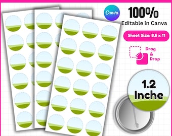 Modello di spilla a bottone da 1,2", modello di spilla a bottone per Canva, spilla a bottone SVG, spilla a bottone, modello di spilla a bottone per sublimazione, mockup di spille a bottone