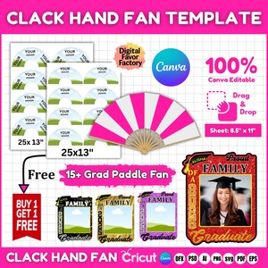 Clack Fan Editable Canva Template,Grad Paddle Fan, Chinese Fan Template,Sublimation Hand Fan,Custom Clack Fan, Graduation Clack Fan Template