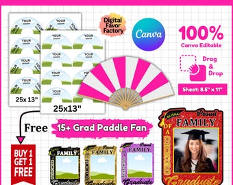 Plantilla editable de Canva para abanico Clack, abanico de paleta para graduados, plantilla de abanico chino, abanico de mano de sublimación, abanico Clack personalizado, plantilla de abanico Clack de graduación