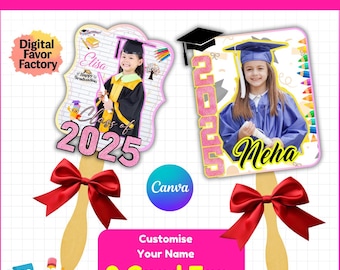Pre K & Kindergarten Graduation Fan Bundle Canva Kids Graduation Fan Templates, Photo Fan Paddle Preschool Grad Young Grad Photoshoot Props