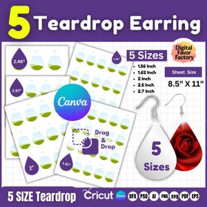 Teardrop Earring Template, Teardrop Earring Canva Template, Rain drop Earring Template, Round Earring Template, Earring Sublimation Template