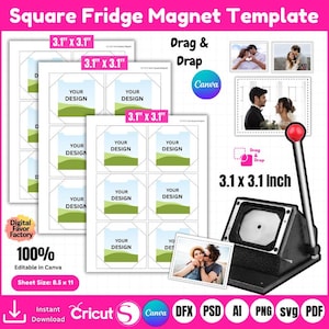 3.1x3.1" Square Fridge Magnet Template Bundle, Photo Magnet Template, Magnet Maker Template, Magnet Machine Template, Blank Magnet Template