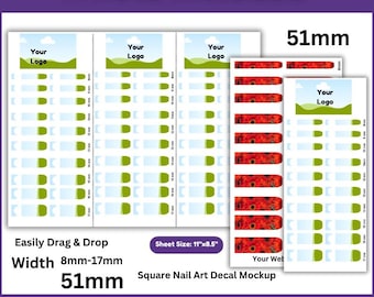 51mm Square Nail Art Decal Template, Waterslide Nail Decals (Digital Download)